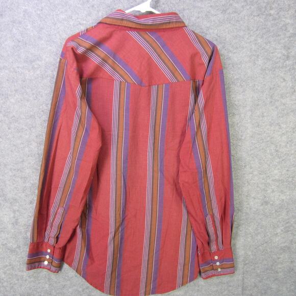 Vintage Open Trails Shirt Mens Medium Red Striped Western Pearl Snap Cowboy 90s - Picture 11 of 12